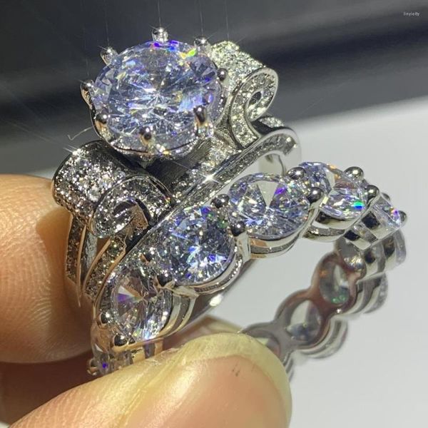 Cluster Rings Choucong Уникальные роскошные украшения 925 Серебряный серебряный серебряный круглый срез