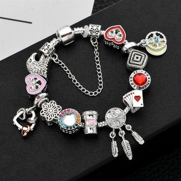 Neues 925 Silber Diamanten Glasperlen Damen LOVE Armband Passend für europäische Pandor Schmuck Charm Schneeflocken Armbänder Valentinstag 270e