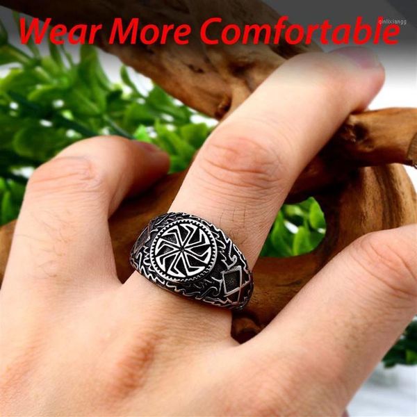 Cluster Rings Steel Solider Viking Celtic Solar Symbol Wheel Ring Amulet Stainless Nordic Slavic Pagan Jewelry12221