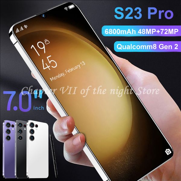 Nuovo telefono cellulare S23Pro sbloccato 7.0 Schermo HD SmartPhone 4G 5G Dual Sim Fotocamera da 48 MP + 72 MP Android 13 Nuovo 2023