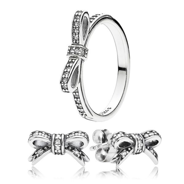 Классические серьги с ножом и кольцо для кольца для Pandora 925 Серебряные дизайнерские ювелирные изделия для женщин для женщин Crystal Diamond Luxury Party Serging Ronging с оригинальной коробкой