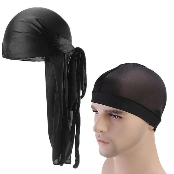 Unisex Durag Long Satin Hatchals Turban Du Rag Pirate Hat Men Hip Hop Durags 2pcs lot246r