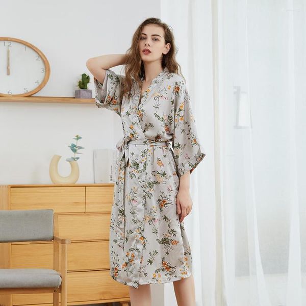 Damen-Nachtwäsche, bedrucktes Nachthemd, sexy, bequem, für Zuhause, Frühling und Herbst, Pyjama aus Eisseide, Satin, Homewear, Sex