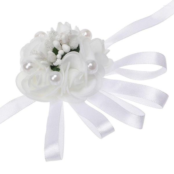 Flores decorativas 3 peças casamento noiva dama de honra irmã mão flor pulseira pulso artificial