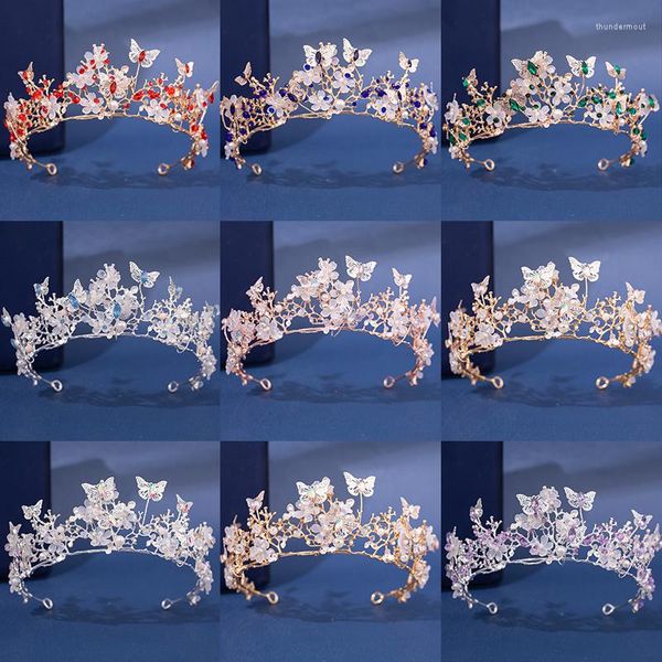 Grampos de cabelo Moda Cristal Strass Tiaras E Coroas Acessórios de casamento nupcial Borboleta Mulheres Cabeça Jóias Diademas Princesa