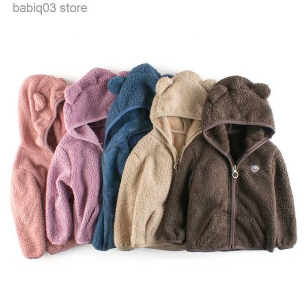 Hoodies Sweatshirts 2023 Sonbahar Kış Çocukları Erkekler İçin Hoodie Kızlar Fermuarı Villus Solid Bear Karikatür Polar Ceket Katlı Çocuk Dış Giyim Giyim T230720