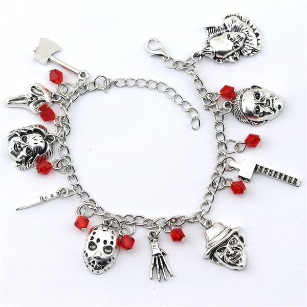 Braccialetti con ciondoli Chucky Face Stephen IT Penny Wise Jason Hockey Horror Bracciale progettato per i regali di gioielli di Halloween da donna273T