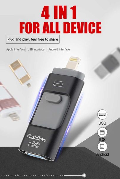 Schede di memoria Chiavetta USB Schede di memoria Chiavetta USB Per iPhone 6 6s Plus 5 5S ipad Pen drive Chiavetta di memoria HD Chiavetta USB Micro USB OTG mobile dual purpose 16G 32G 64GB PENDRIVE 30