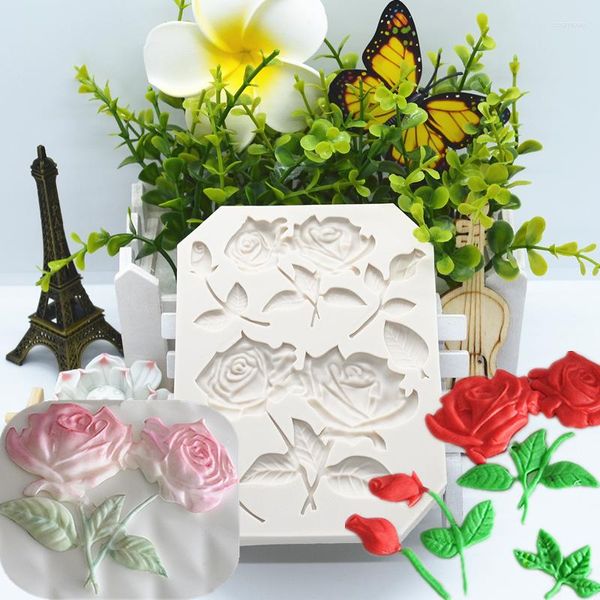 Moldes de cozimento Flor Silicone Molde Rose Cozinha Resina Ferramenta DIY Bolo Chocolate Fondant Sobremesa Renda Pastelaria Decoração Suprimentos