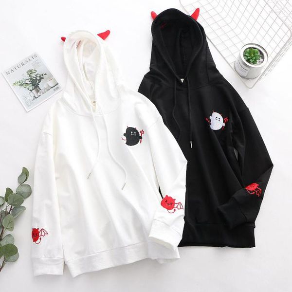 Felpe con cappuccio da donna SzBlaZe Spring Kawaii Cartoon Devil Costume da studente ricamato Felpa Cute Lovely Women Pullover Top