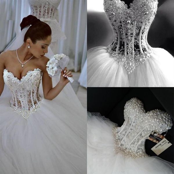 2022 Vestido de Noiva Princesa Tule Brilhante Saia Bufante Espartilho Vestido de Noiva com Miçangas Sweetheart robe de mariee3012