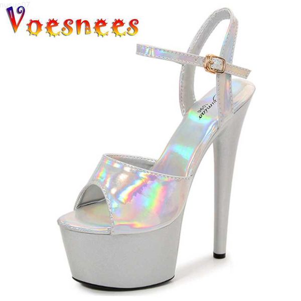 Sandálias Sapatos Mulher 2023 Designer Luxo Strip Pole Dance Salto Plataforma Sapatos de Dança Sandálias Senhora Verão Elegante 15cm de Altura Salto Branco L230720