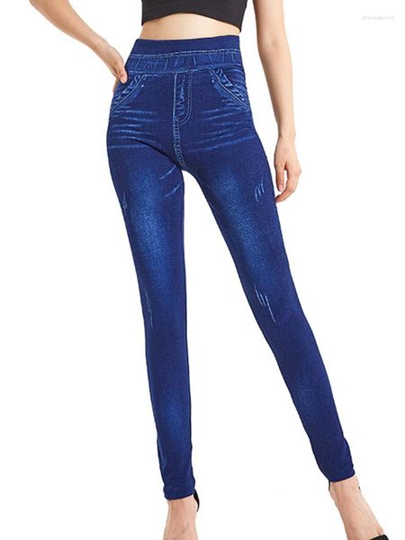 Leggings da donna Leggins sportivi da palestra Pantaloni a matita fitness Jeans finti da donna Jeggings a vita alta Pantaloni elasticizzati stampati