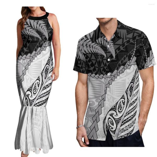 Lässige Kleider Sommer Damen trägerloses Kleid Party mit Herrenhemd passendes Paar Polynesian Tribal Design Print