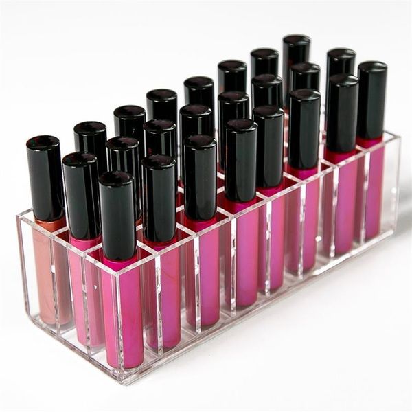 Novo acrílico transparente 24 grades lipstick titular organizador de maquiagem de unha para desktop caixa de armazenamento cosmético Caixa de brilho labial T2003202524