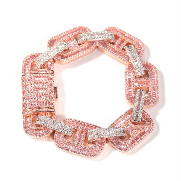 Pulseiras de corrente de elo cubano nariz de porco de 15 mm Pulseiras de charme de ouro rosa com pingente de elo cubano Mesn Bling Bracelets323s