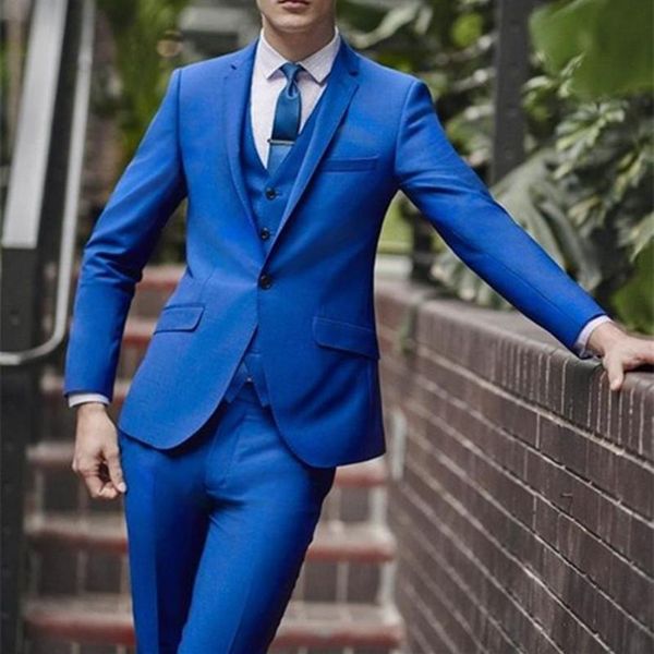 Ternos Masculinos Blazers Mais Recentes Casacos Calças Designs Azul Real Personalizado Noivo Homem Smoking Terno Casamento Homens Magros 3 Peças Terno Jack218C