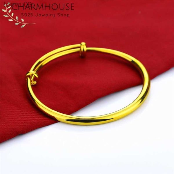 Sarı Altın Renkli Kuff Bangles Kadınlar için 24K Gold GP Charm Bileklik Bileklik Pulseira Femme Düğün Gelin Takı Aksesuarları L230704