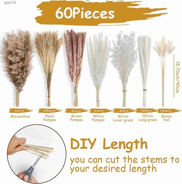 Fiori secchi 60pcs Pampas Grass Home Decor Fiori secchi naturali Bunny Tails DIY Boho Matrimonio Arco Disposizione Agriturismo Bagno Decorazione R230720