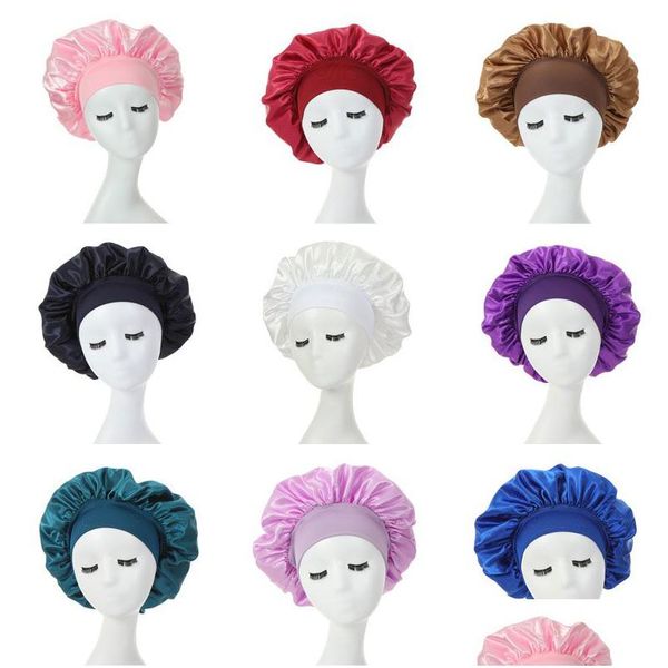 Beanie/Skull Caps Tinta unita Satin Wide Band Cappello da notte per donna Ragazza Elastico Sleep Bonnet Cura dei capelli Accessori moda Drop Deliv Dhmna