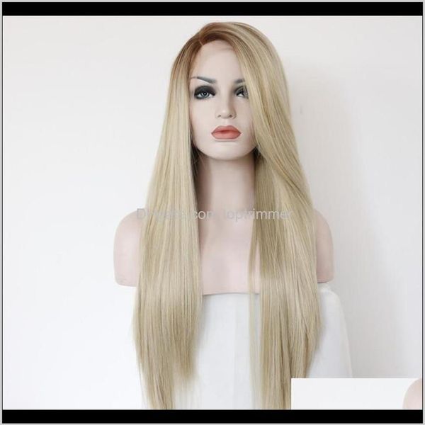 Produtos Drop Delivery 2021 ZF Lace Front Blonde perucas de cabelo humano 26 polegadas sintético de alta qualidade preto e estilo europeu reto Wi264x