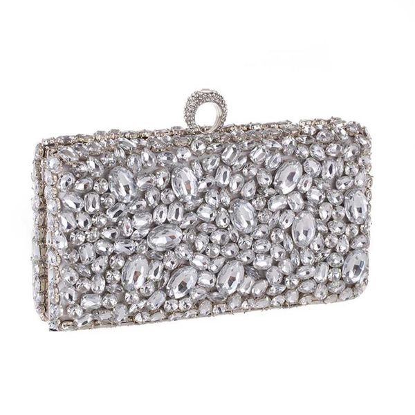 Fingerring Abend-Clutch-Taschen, mit Kristalldiamanten besetzte Abend-Geldbörse mit Kette, Schulter-Geldbörse, Damen-Handtaschen, Silber, Schwarz288W