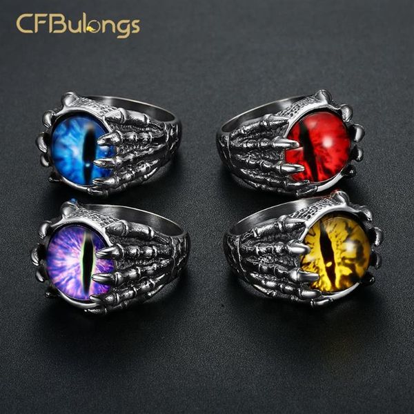 Cluster Rings CFBulongs Aço Inoxidável 316L Exclusivo Zircão Vermelho Dragão Garra Anel Moda Masculina Jóias Acessórios Whole271W