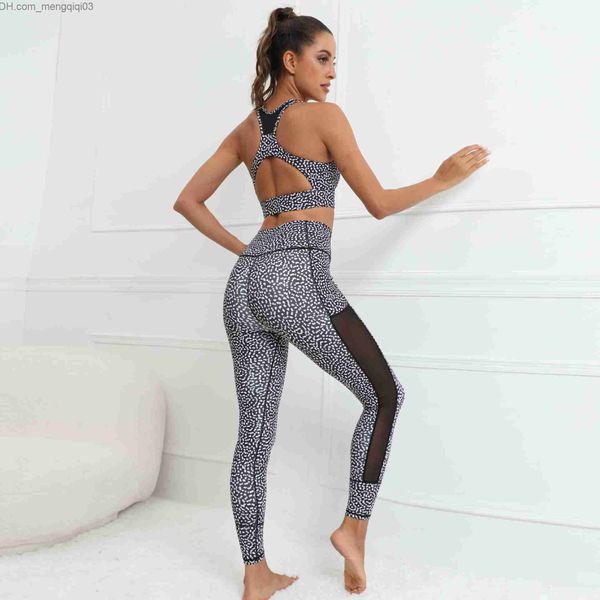 Agasalhos femininos terno de ioga de bolinhas fitness 2022 malha remendo roupas de trabalho terno de ginástica estampado feminino roupas de atletismo femininas roupas esportivas branco S L Z230720