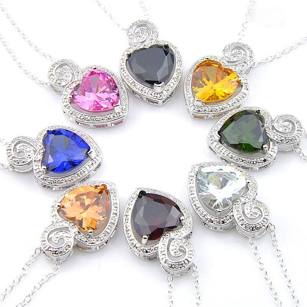 LUCKYSHINE gioielli vintage 8 colori citrino peridoto topazio pendenti gemme 925 argento cuore ciondolo gioielli regalo Canada Messico gioielli1849