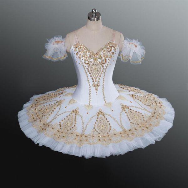 Boneca de fada de ouro branco bandeja de panqueca desempenho tutus feminino balé clássico trajes de palco adulto profissional balé tutu155s