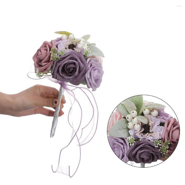 Flores decorativas Flor Artificial Buquê de Rosas Mão da Noiva Segurando Lindo Presente de Seda Decoração de Mesa de Casamento