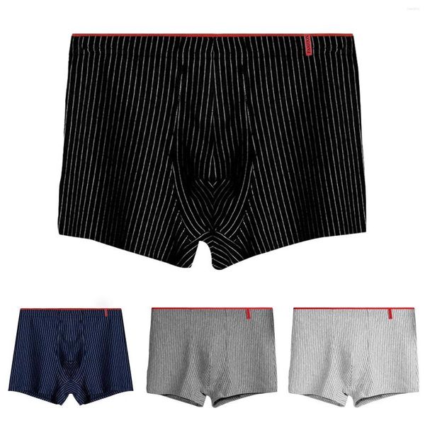 Cuecas masculinas sexy listradas cueca boxer elástica cintura alta oversize respirável solta confortável biquíni natação