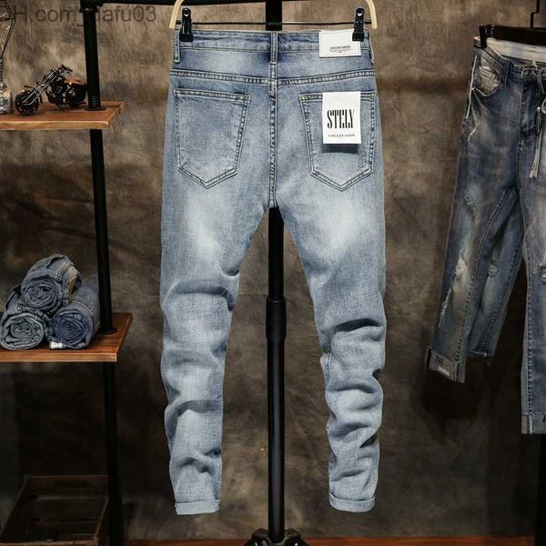 Jeans da uomo Jeans strappati Uomo Skinny Light Blue High Street Style Jeans maschili Elasticità Slim Fit Sfilacciati Pantaloni da uomo casual Pantaloni Biker Jeans T200614 Z230720