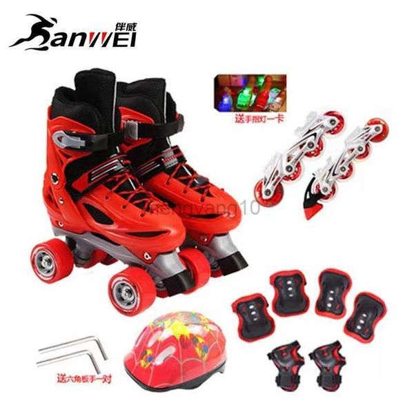 Patins Inline 2 em 1 Crianças Adulto Uso Duplo Linha Inline e Sapatos de Patins Tênis 4 Rodas Crianças Com Equipamento de Proteção Conjunto HKD230720