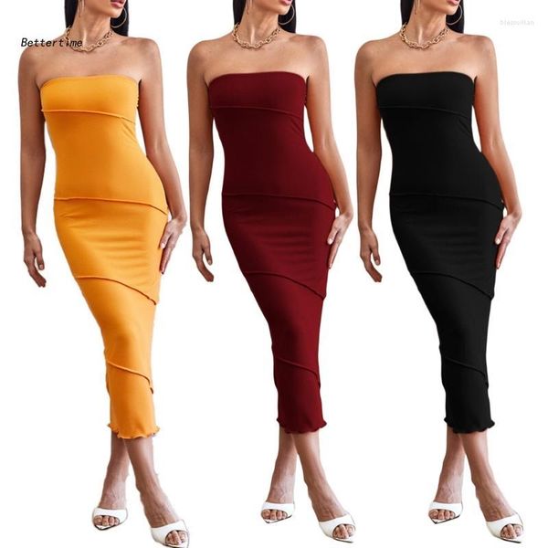 Vestidos Casuais Mangas B36D Vestido Sem Costas Pulôver Saias Sensuais Quadril Justo Maxi-saias Longas