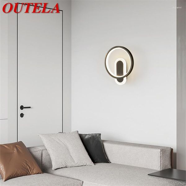 Duvar lambaları Outela Modern Siyah Pirinç Sconce Lamba LED 3 Renk Hafif Yatak Odası Dekoru için Aydınlatma Yanında Lüks Yaratıcı Bakır