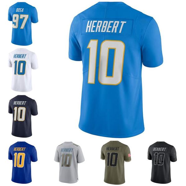 Camisas de futebol costuradas 10 Justin Herbert 97 Bosh Mulheres Mulheres e Juventude S-3xl Jersey Branca Verde