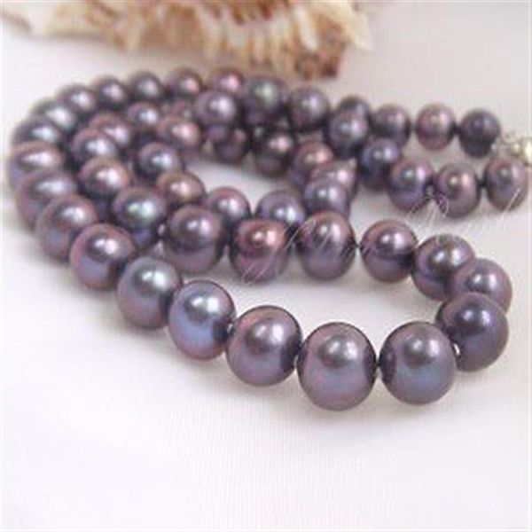 NEUE FEINE PERLEN SCHMUCK Echte 10-11mm 22nches Akoya Schwarz lila Perlen Halskette 925 silber286S