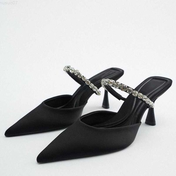 Sandalen ZA 2023 Sommer Niedliche Strass Spitz Sandalen High Heels Woemns Hausschuhe Frau Elegante Sandalen Glänzende Sexy Pumps Plus Größe 35-42 L230720