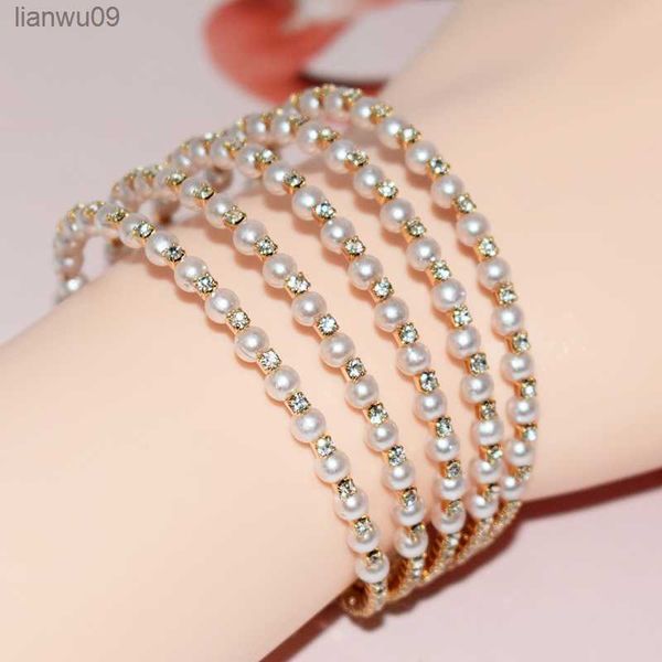 Wunderschöne offene Perlenarmbänder Damenarmbänder Gold versilbert Kristall Armreifen Strass Damenschmuck Geschenke L230704