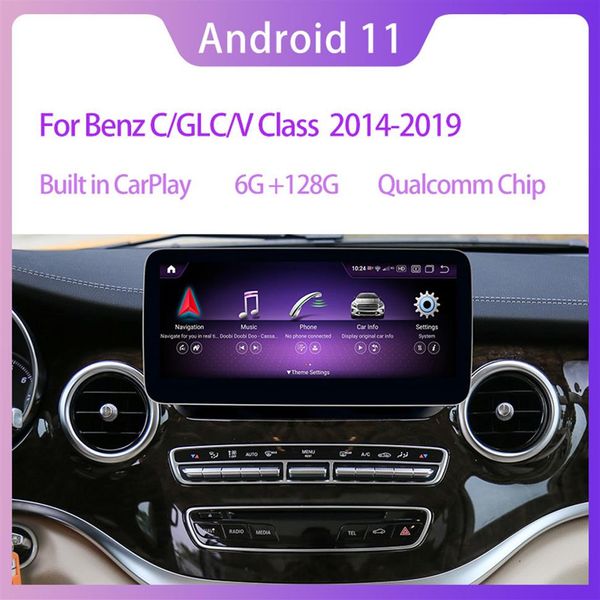 10 25 Qualcomm Android 11 6G RAM 128G ROM Rádio do carro Navegação GPS Bluetooth WiFi Tela da unidade principal para Mercedes Benz GLC Cla268a