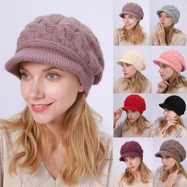 Beretto da donna in maglieria inverno inverno e cazzo di cavo largo uncochet slouch bride brim slouchy berretto a punta kaki berba nera rossa cappelli da esterno 290r