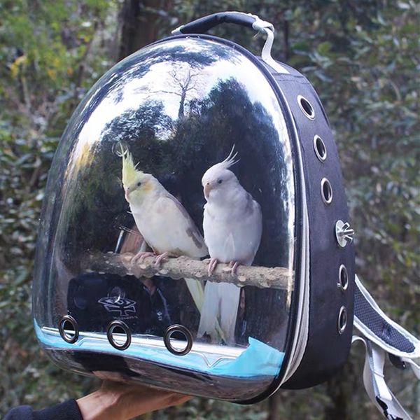 Птичья клетки Bird Bag рюкзак Parrot с Prech и чашками для кормушки для попугая с кокрическим кролическим кроликом Acrylable Pet Bird Bird Cage 230719