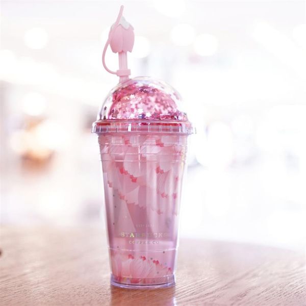Оригинальный Starbucks Sakura начинается розовая соломенная кофейная чашка вишневой кубка вишневого цвета пластиковая холодная вода для дверей спорт, сопровождающий чашку223Q