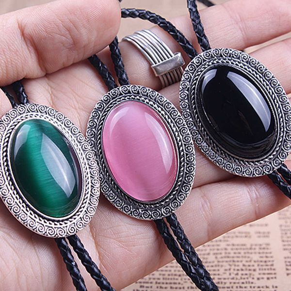 Bolo Ties Agate Time Gem bolo tie camicia retrò catena bolo colletto corda collana in pelle cravatta HKD230719