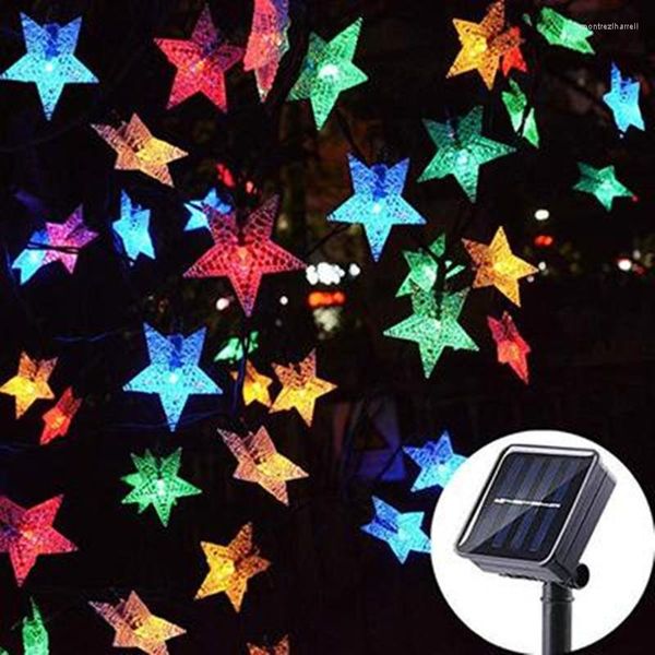 Cuerdas Led Luz solar Exterior Impermeable Estrella Hada Cadena Decoración Boda Guirnaldas Luces coloridas Navidad