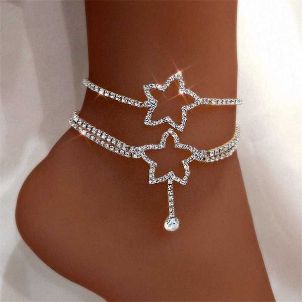 Неклеты Caraquet Luxury Full Awnestone Love Heart Anklet для женщин Золотой серебряный цвет хрустальная теннисная цепь