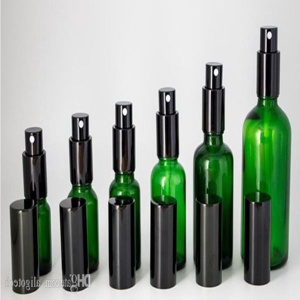 Auf Lager ! Grüne Glassprühflaschen 10 ml 15 ml 20 ml 30 ml 50 ml 100 ml Leere Parfümflaschen mit Nebelsprüherpumpe Kostenloser Versand Dkgrn