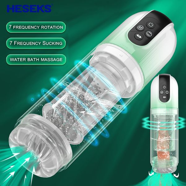 Masturbadores HESEKS 7 Rotating Sucking Water SPA Masturbadores Masculinos Automáticos Buceta Real Masturbação para Adultos Brinquedos Sexuais para Homens Máquina de Boquete 230720