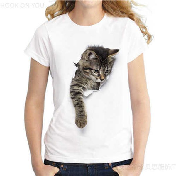 T-shirt da donna a maniche corte T-shirt a maniche corte da donna con stampa di gatti in carta antigraffio da donna